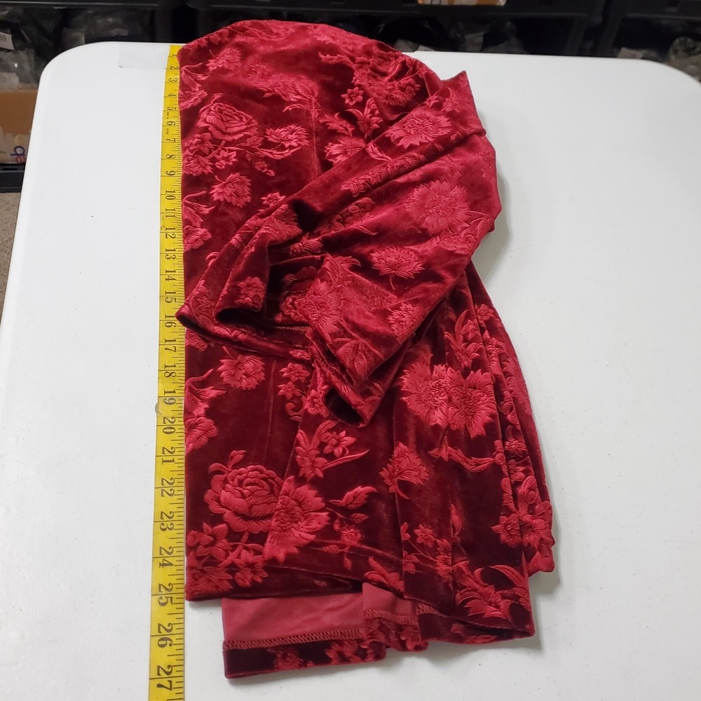 Red Velvet Flare Sleeve Top Size 10 Floral Rose V Neck Vamp Whimsigoth Cutout - Picture 9 of 11